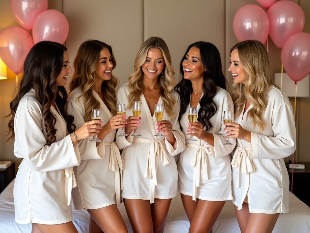 Bridesmaids celebrating together